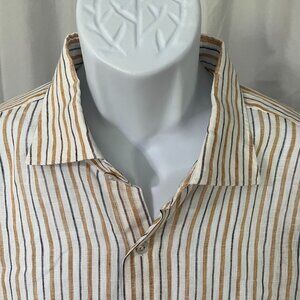 Giannetto Portofino Men's striped long sleeve 100% Linen shirt 18.5 / 46 / XXL
